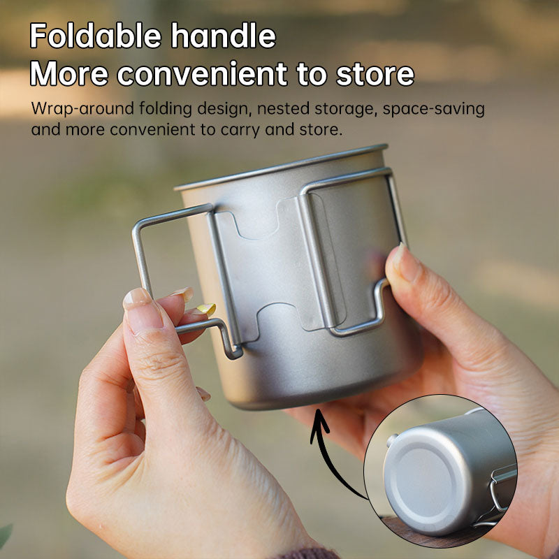 420ml Titanium Pour Over Coffee Kettle with Gooseneck Spout & Folding Handle - Lightweight Portable for Camping, Hiking, Travel
