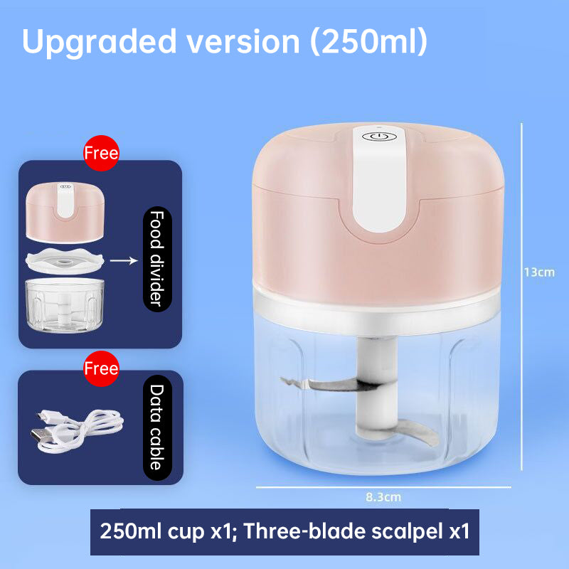 محضر طعام صغير أوتوماتيكي محمول، ثلاثي الشفرات، USB سعة 250 مل كهربائي ثنائي الجهد