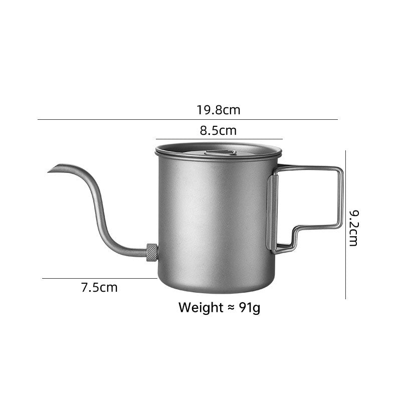 420ml Titanium Pour Over Coffee Kettle with Gooseneck Spout & Folding Handle - Lightweight Portable for Camping, Hiking, Travel