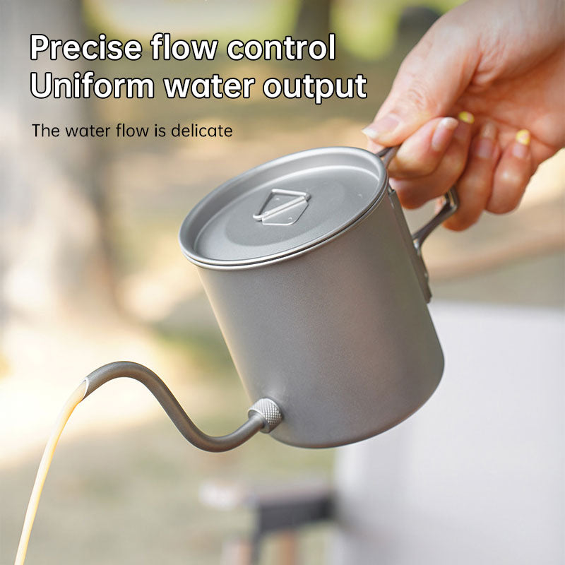 420ml Titanium Pour Over Coffee Kettle with Gooseneck Spout & Folding Handle - Lightweight Portable for Camping, Hiking, Travel
