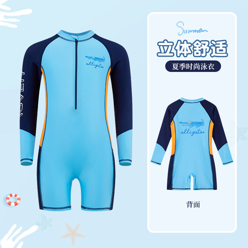 Summer New Children's Swimsuit Big Children's Long-sleeved Sunscreen Suit Boy's Swimsuit Comfortable Fit Student's Swimsuit