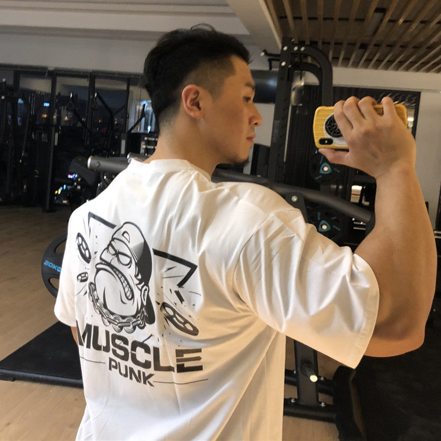 تي شيرت MUSCLE PUNK الأصلي الفضفاض بمقاس كبير وأكمام نصفية، ماركة أزياء رجالية مطبوعة، قميص لياقة بدنية بياقة دائرية وأكمام قصيرة