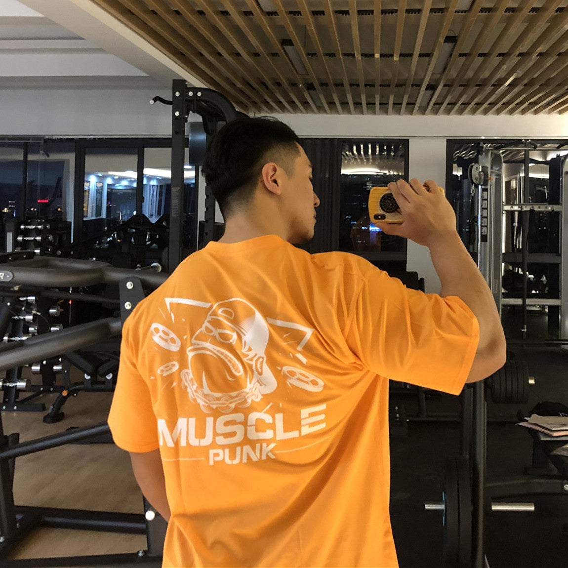تي شيرت MUSCLE PUNK الأصلي الفضفاض بمقاس كبير وأكمام نصفية، ماركة أزياء رجالية مطبوعة، قميص لياقة بدنية بياقة دائرية وأكمام قصيرة