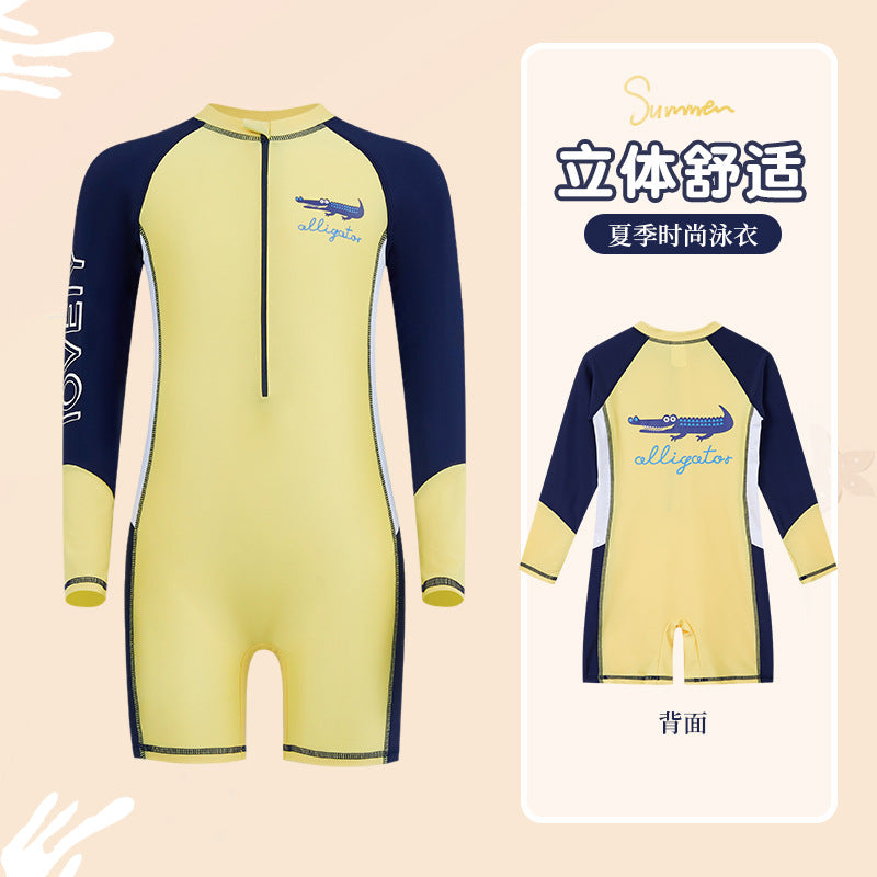 Summer New Children's Swimsuit Big Children's Long-sleeved Sunscreen Suit Boy's Swimsuit Comfortable Fit Student's Swimsuit